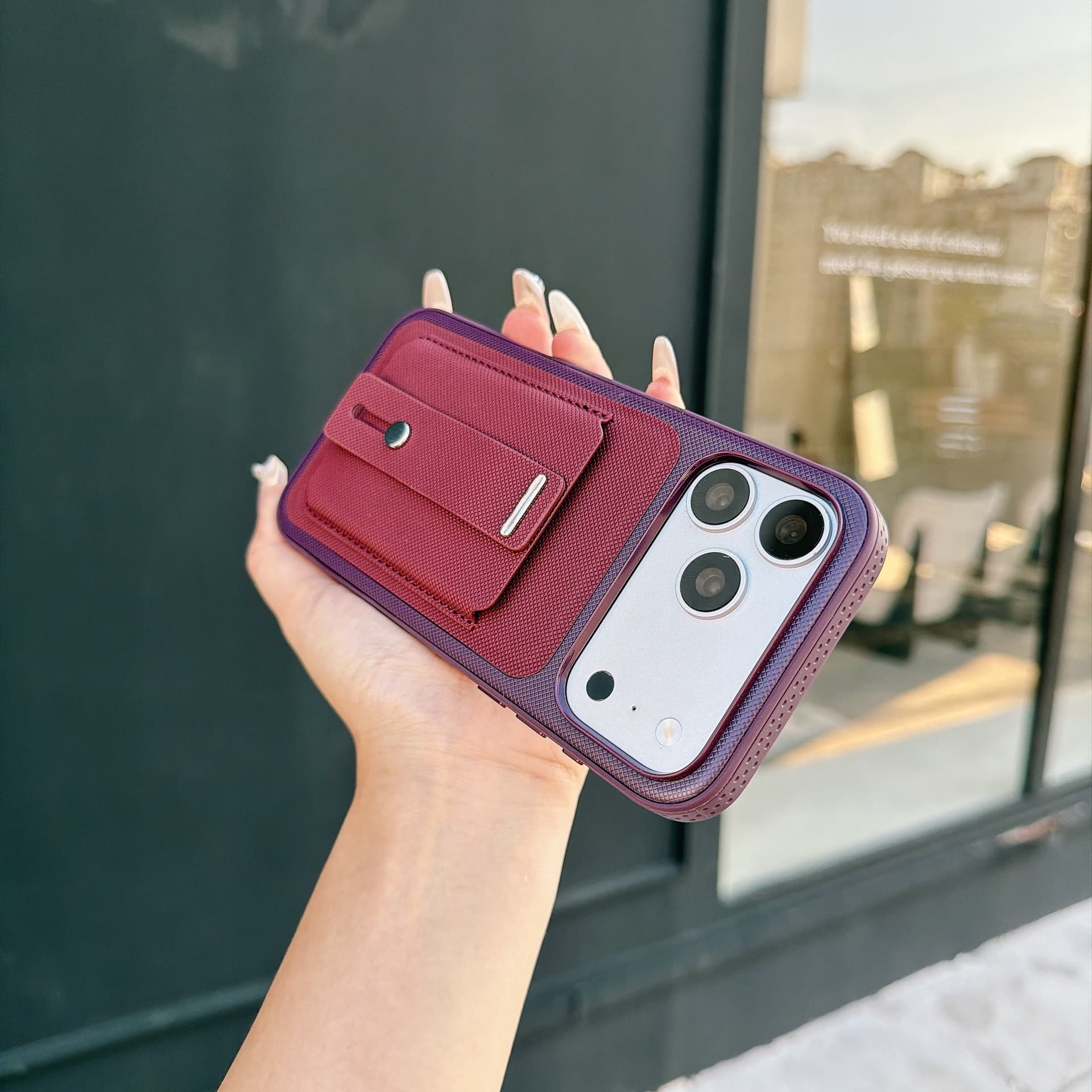 Compatible with Apple 18 Pro Max Wrist Strap Card Holder Phone Case Ring Stand iPhone 17 PM Card Slot Anti-Drop Protection