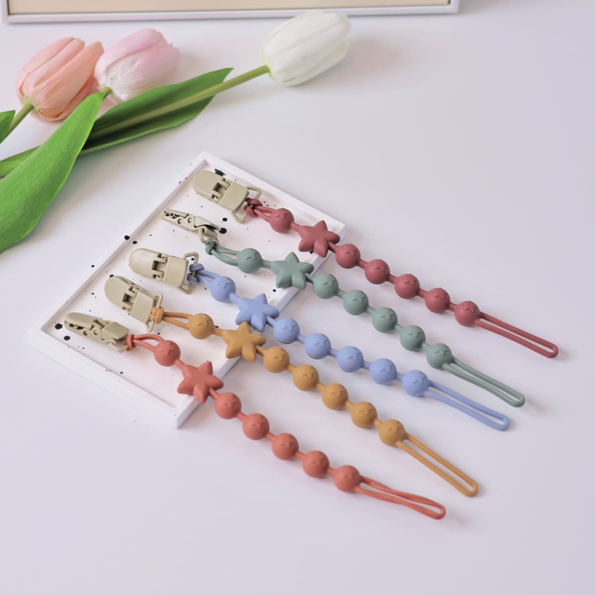 Cross-border hot selling star silicone anti-lost chain, baby pacifier teether toy anti-lost chain, clothes clip anti-lost lanyard