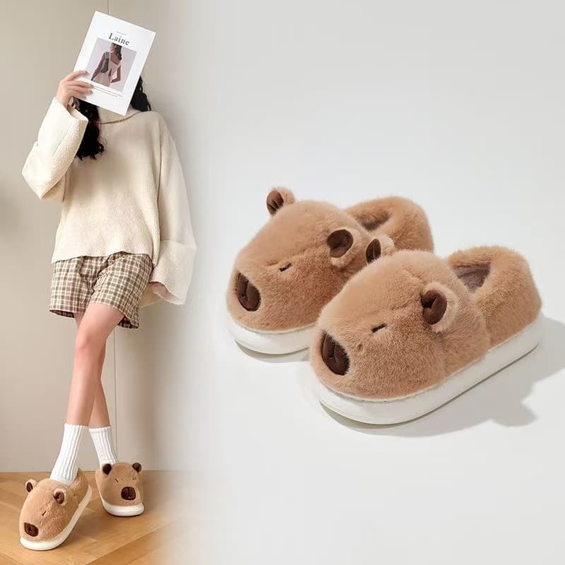 Capybara Cotton Shoes for Women, Home Cotton Slippers for Women, Fleece-Lined Cotton Slippers for Men, Warm Shoes, Postpartum Shoes for Women, Closed-Toe Slippers