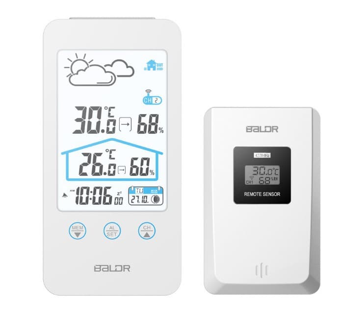 Home Simple Thermometer Wireless Temperature and Humidity Meter Indoor/Outdoor Dressing Weather Station Forecast Electronic Clock