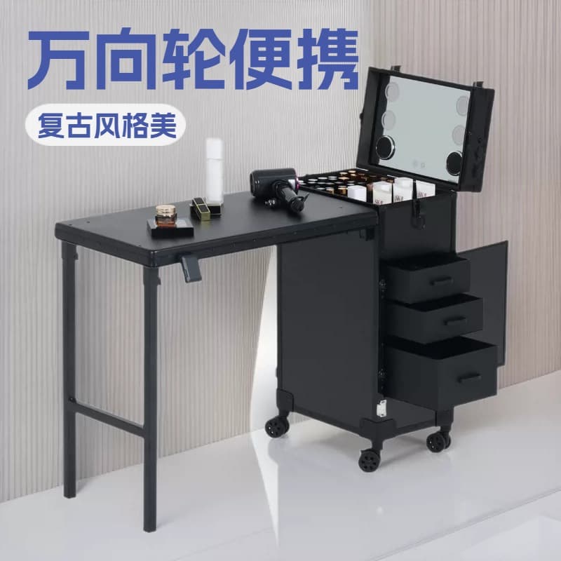 Customized portable trolley makeup box, beauty tattoo and embroidery outing makeup box, makeup setting, makeup lamp, mirror, and manicure tool box
