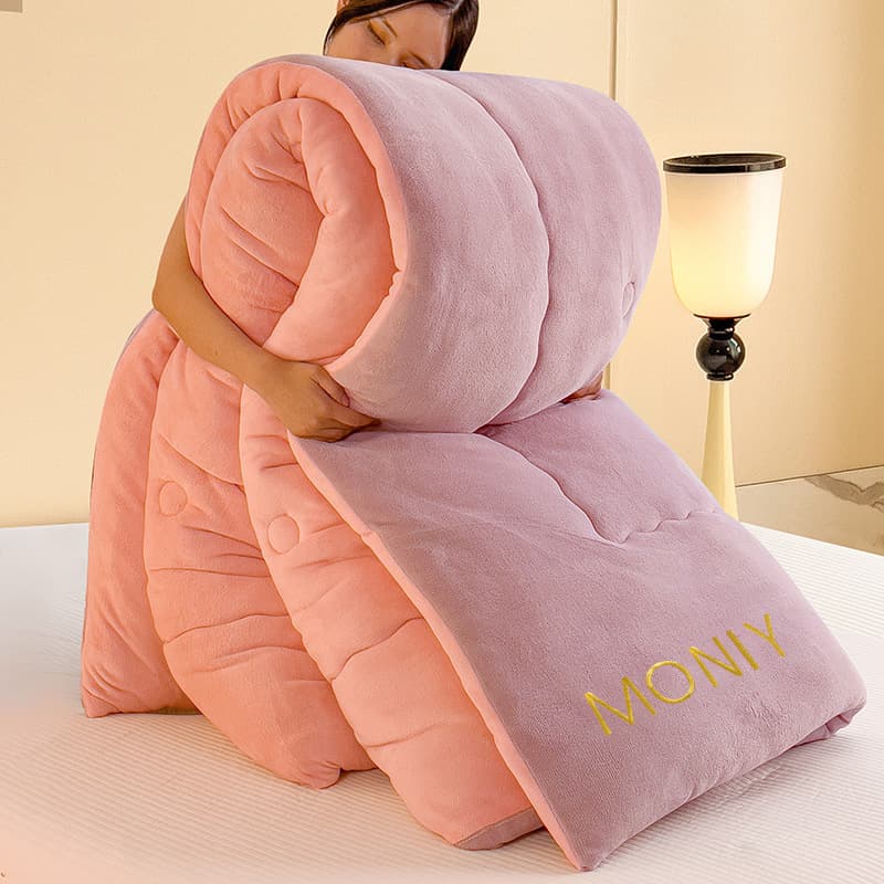 Milk fleece quilt core winter thickened warm bedding, crystal fleece student dorm fleece embroidered bedding cotton quilt.