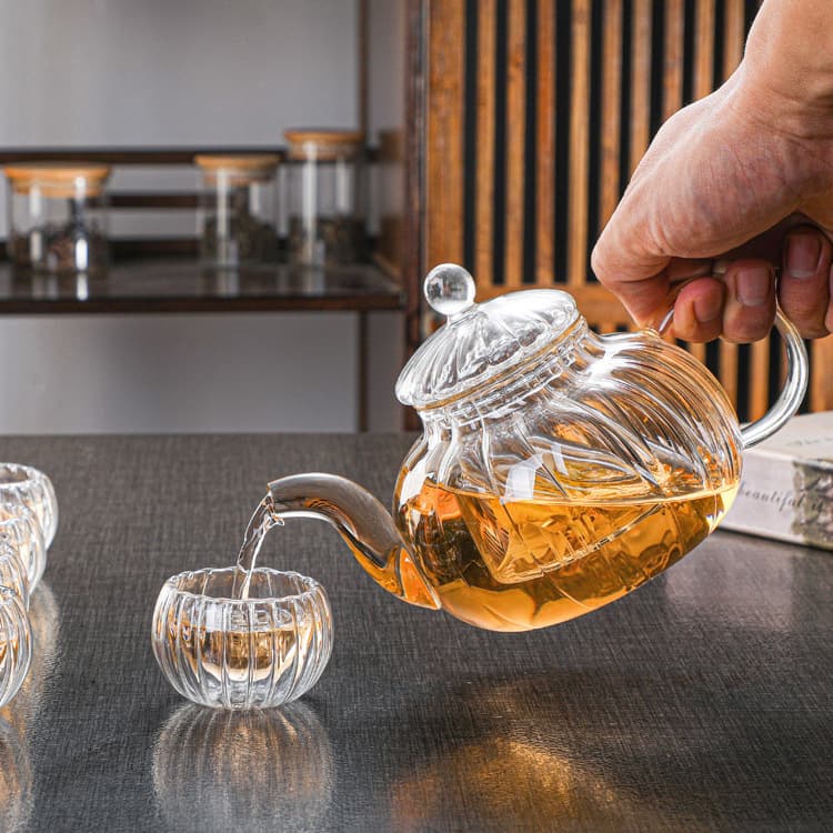 In Stock High Borosilicate Glass Flower Tea Pot, Thickened Heat-Resistant Pumpkin Kettle for Boiling Water, Household Open Flame Tea Kettle Wholesale