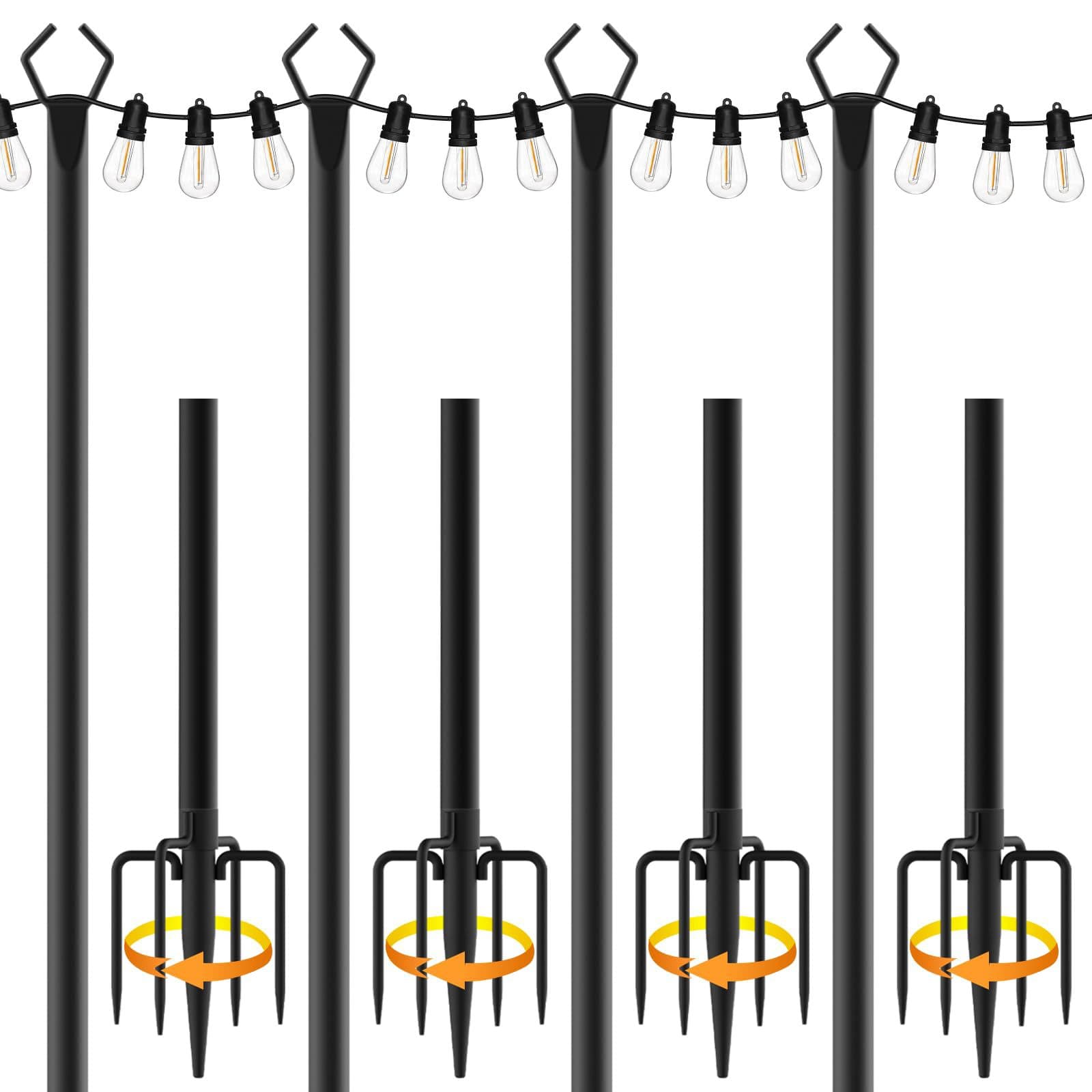 10-Foot Outdoor String Light Pole Thickened Metal Light Hanging Rod with Fork Lighting Suspension Bracket Accessories Suitable for Terrace Decoration