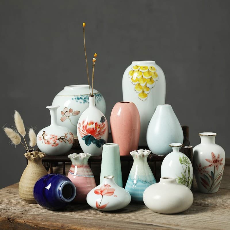 Jingdezhen Ceramic Small Vase ins Style Bedroom Hydroponic Plant Living Room Ornaments Flower Arranging Dried Flower Handmade Decorations