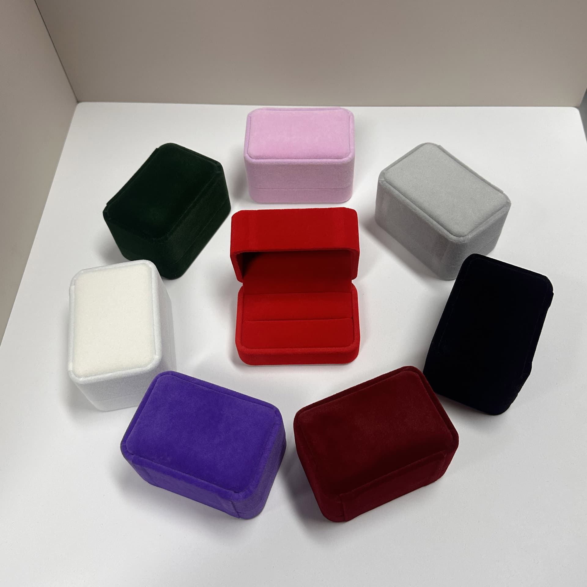 Velvet Jewelry Box Double Ring Earring Couple Ring Box Flip Cover Dual Ear Stud Packaging Gift Box Wedding Anniversary Gift