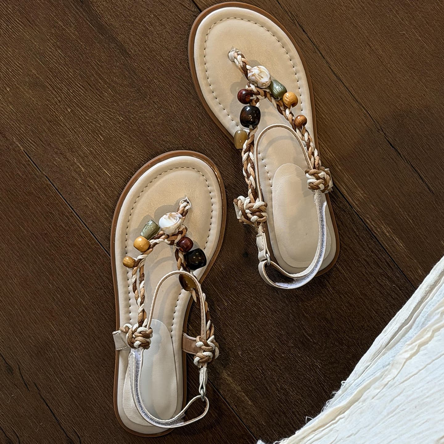 [In Stock Fast Shipping] Bohemian Style Sandals for Dresses Women's Soft Sole Gentle Open Toe Flat Roman Sandals