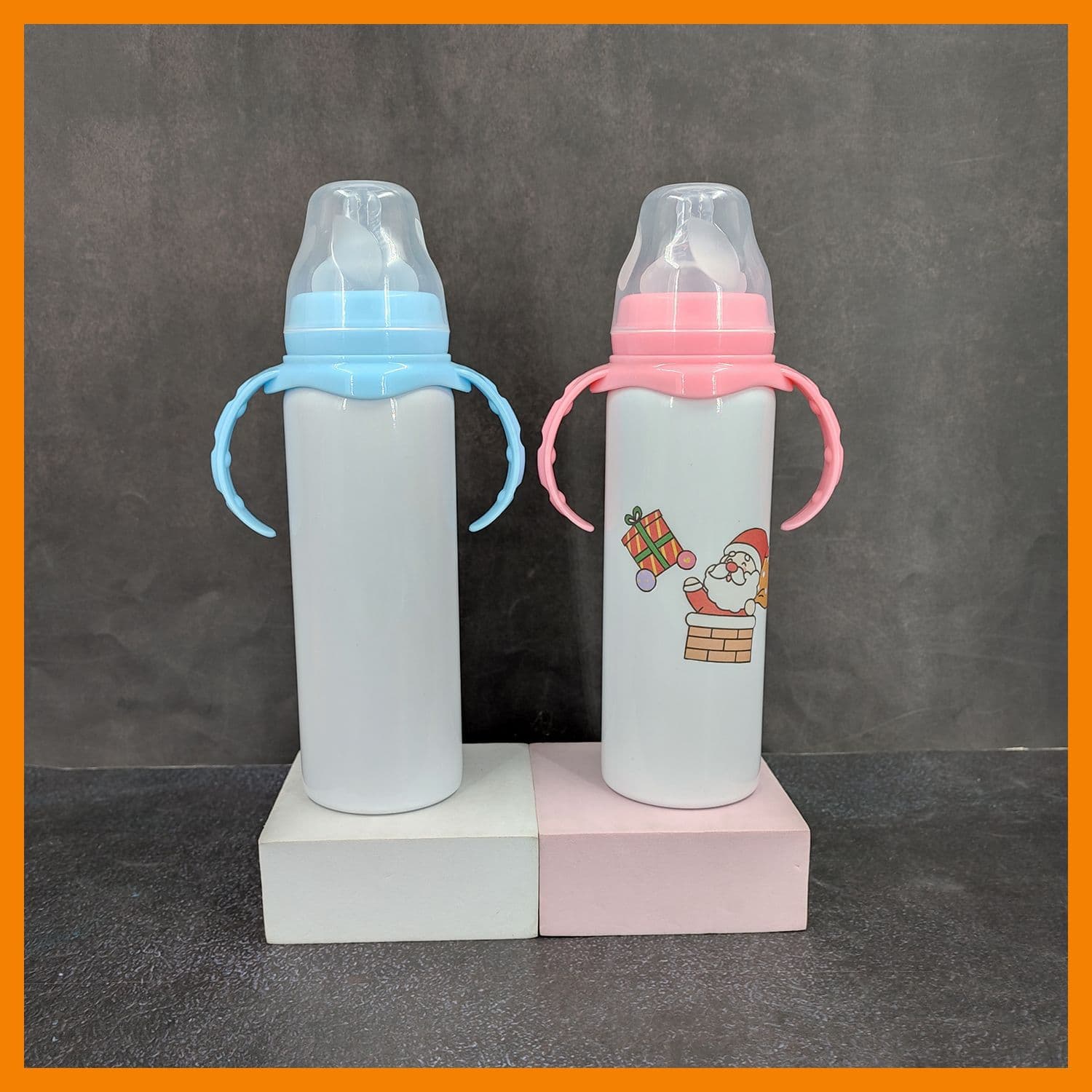 8oz Baby Bottle 240ml Sublimation Children's Sippy Cup Double-Wall Vacuum Nipple Cup Straight Straw with Handle