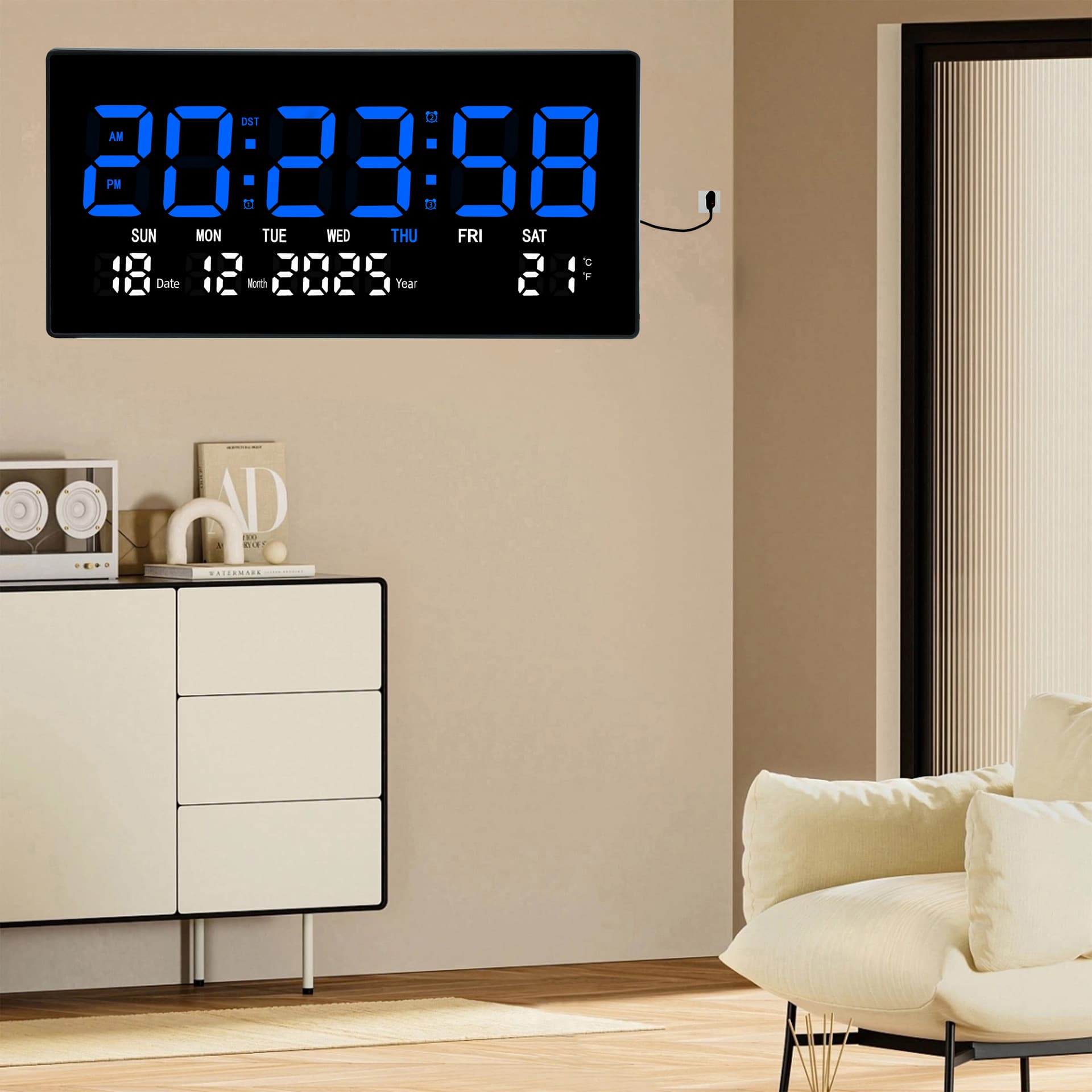 Cross-border English Version Smart Large Screen Digital Clock Home Office Desktop Decoration Multifunctional Night Light Electronic Clock