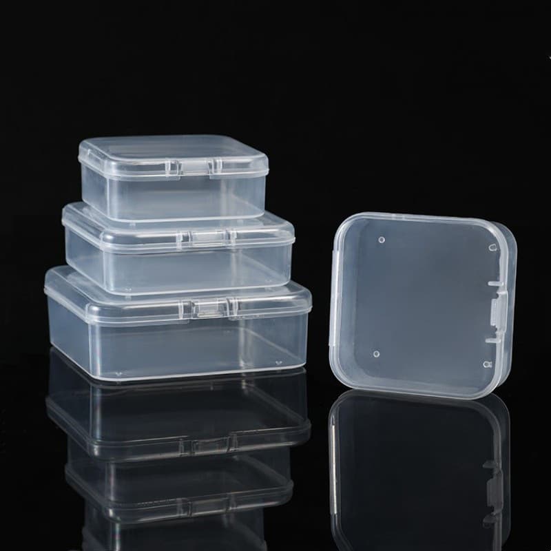 Square PP plastic box, square semi-transparent packaging box, small material box with lid, jewelry storage box