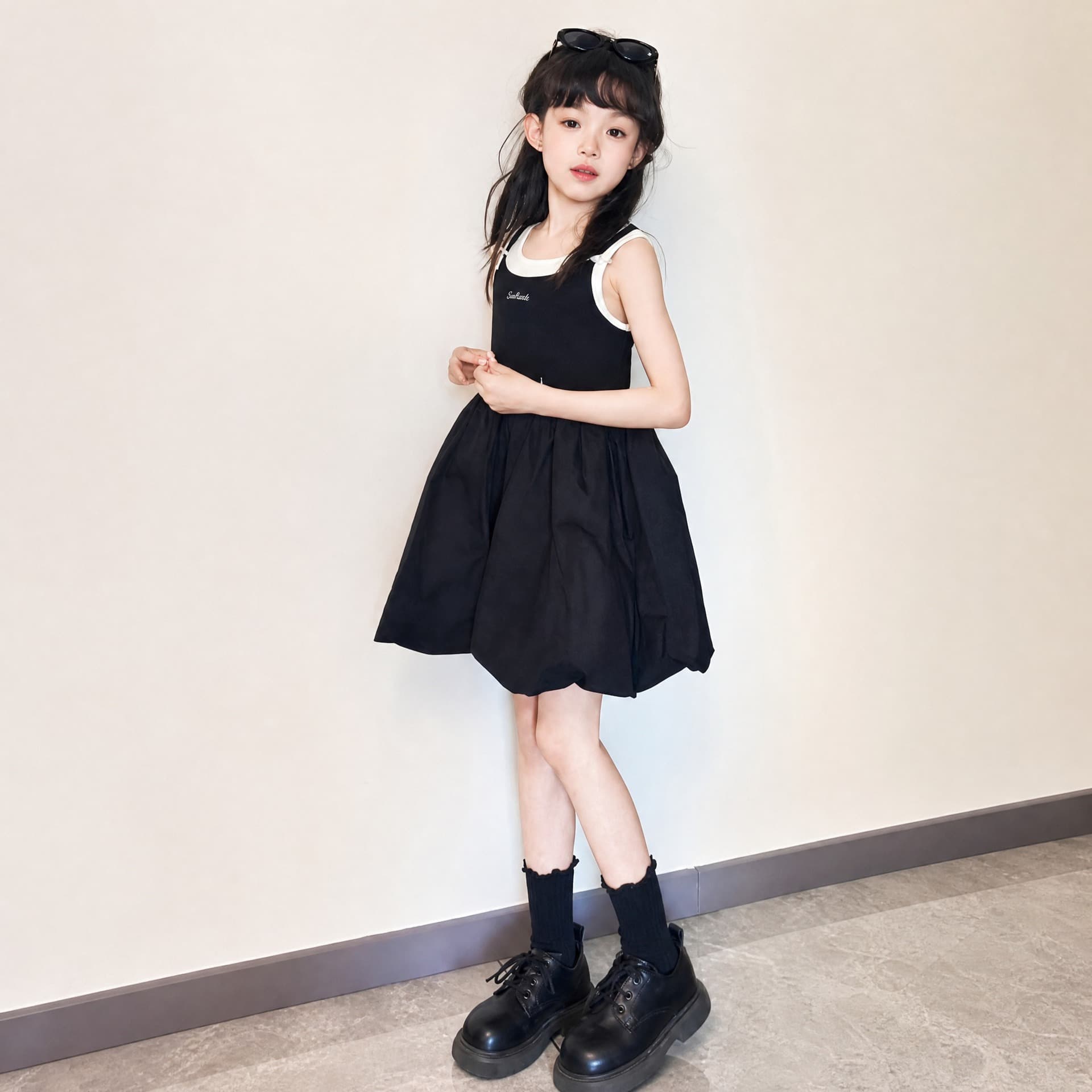 Girls' Sweet Sporty Sleeveless Contrast Color Dress Black Panel Vest Dress Petite Short Skirt Daily Wear
