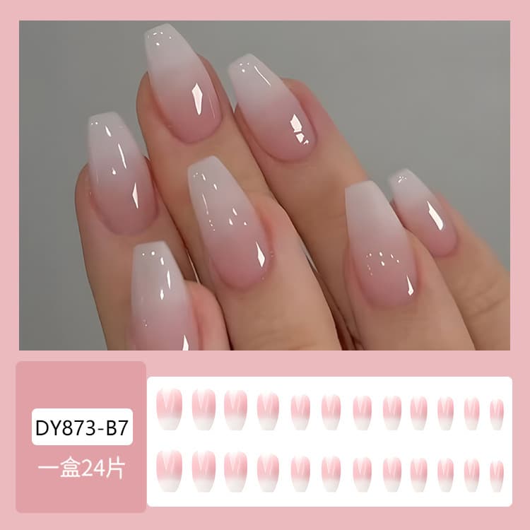 Best-Selling Press-On Nails in Europe and America, Gentle Sweet Girlie Nail Stickers, Ice-Transparent Gradient Nude White Plaid False Nail Tips
