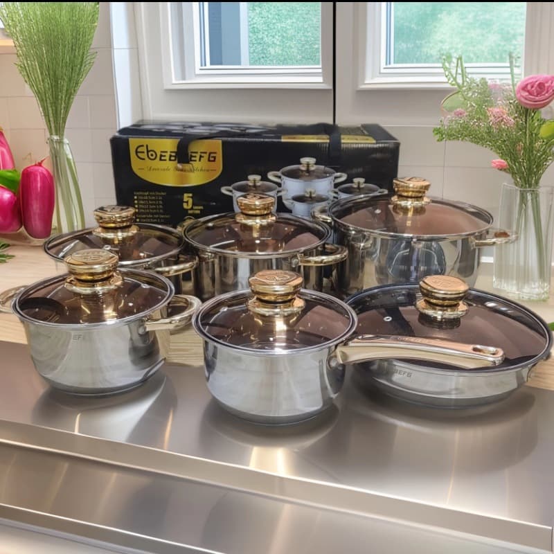 Cross-Border Trade Vietnam Stainless Steel 6-Piece EB Set Cookware 12-Piece Set Pot Handle Composite Bottom Thickened Light Luxury