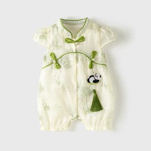 Baby Romper Summer Thin Girl Clothes Bodysuit Crawling Suit New Chinese Short-Sleeve Full Moon 100 Days Gown