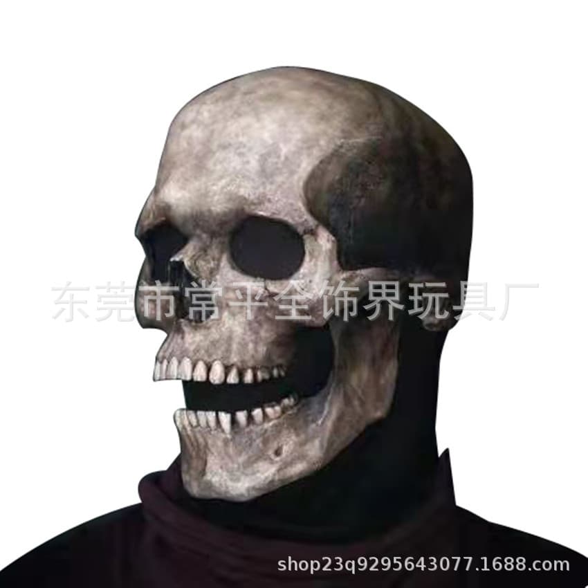 Halloween New Moving Mouth Skull Head Mask Hood, Movable Jaw Full Skull Face Mask