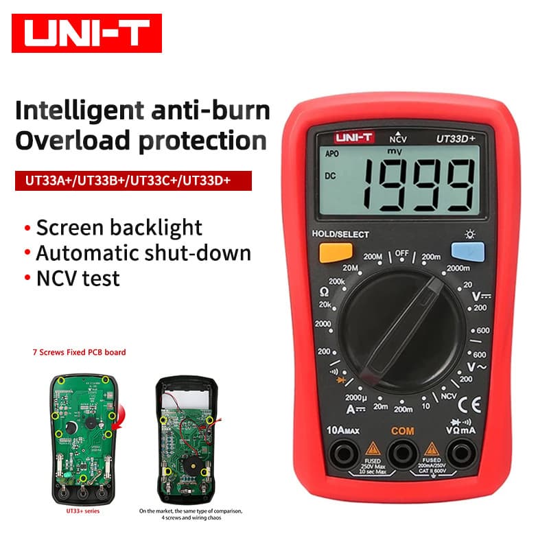 Ulide anti-burn mini pocket digital multimeter UT33A+/B+/C+/D+ enhanced version with full protection