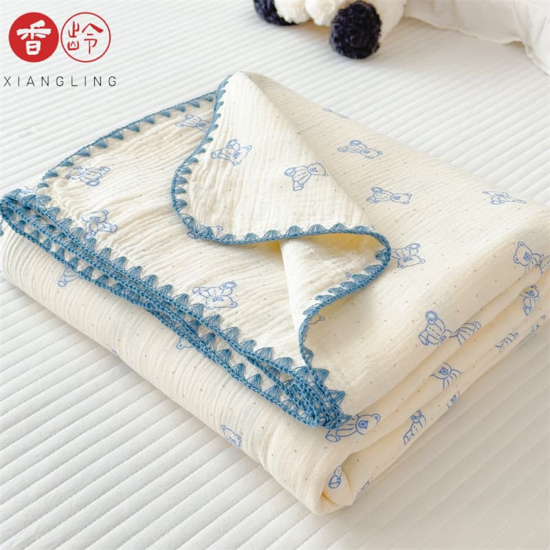 Class A Baby-Safe Cotton Double-Layer Gauze Blanket, Kindergarten Nap Blanket, Shawl Blanket, Sofa Throw Blanket, Air Conditioning Summer Blanket