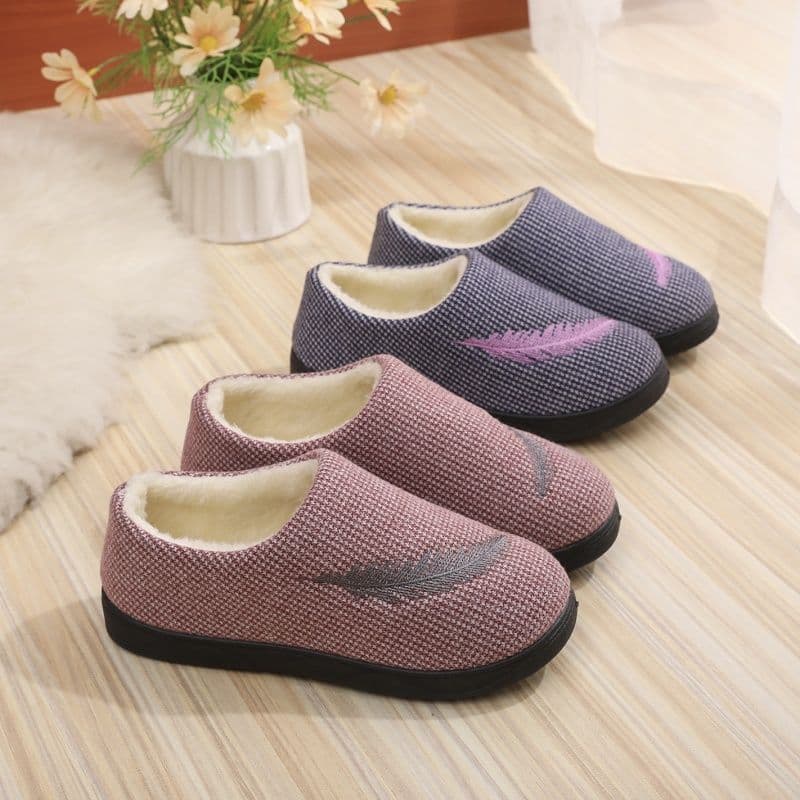 Winter Slippers for Men and Women, Fleece-Lined Cotton Shoes, Warm, Thick Sole, Soft Sole, Non-Slip, Suitable for Middle-Aged and Elderly Mothers, for Home Use