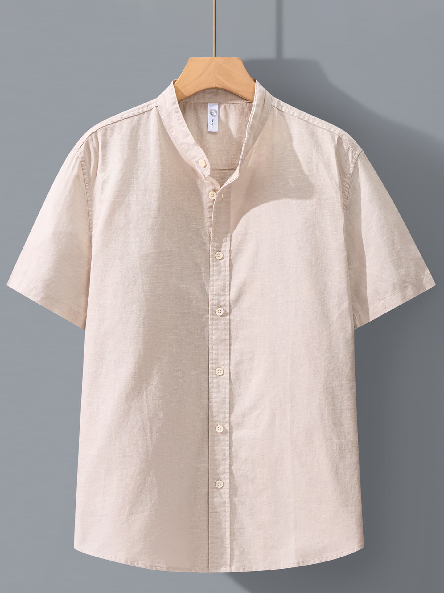 Summer Casual Men's Linen Short Sleeve Shirt Stand Collar Solid Color Vintage Linen Material Stylish Thin Trendy Cotton Linen Shirt
