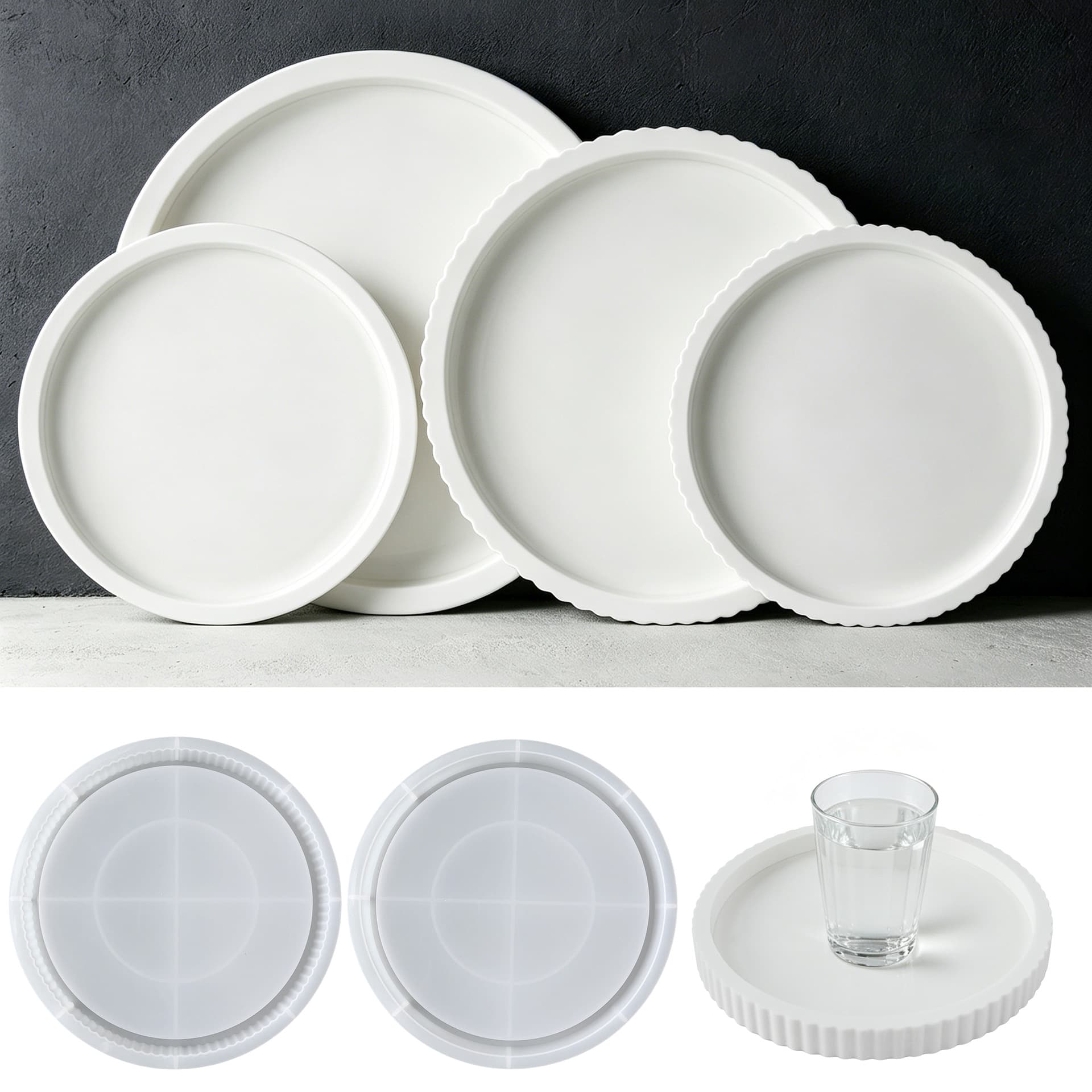DIY Resin Round Storage Tray Silicone Mold Striped Round Dish Plaster Cement Flower Pot Base Mold
