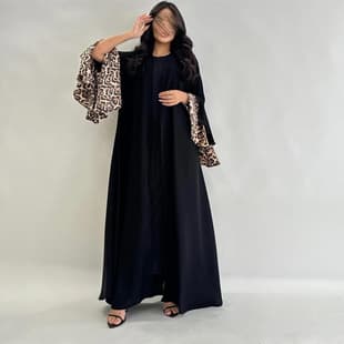 MQ153 Factory Direct Cross-Border New Fashion Trendy Leopard Print Dress Cross-Border Hot Selling Long Dress Cardigan Jacket