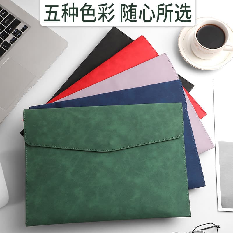 ✅ Leather document pouch A4 folder document case thickened snap button waterproof business storage bag printable logo wholesale