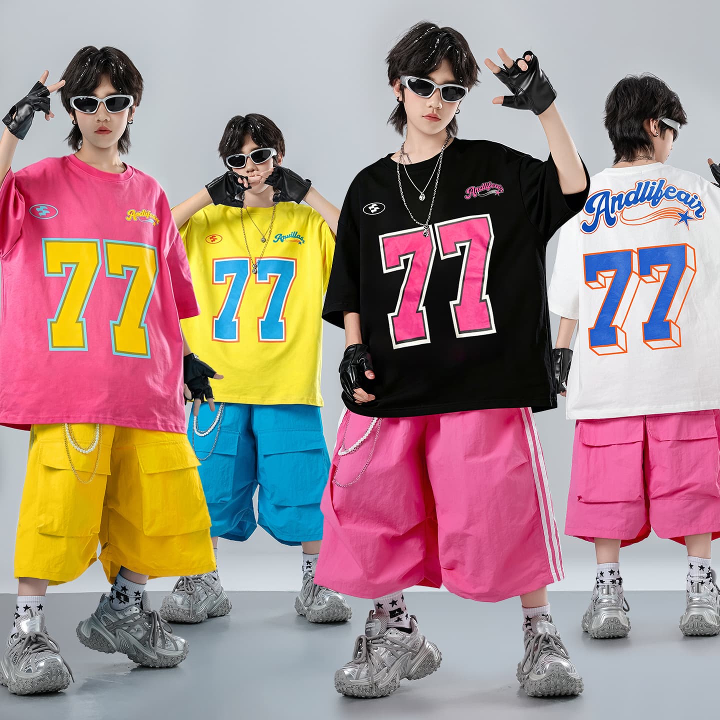 Kids Hip Hop Street Dance Costume, Hip-Hop Cool Catwalk Performance Outfit, Dopamine Set for Boys and Girls, Jazz Dance Stage Wear