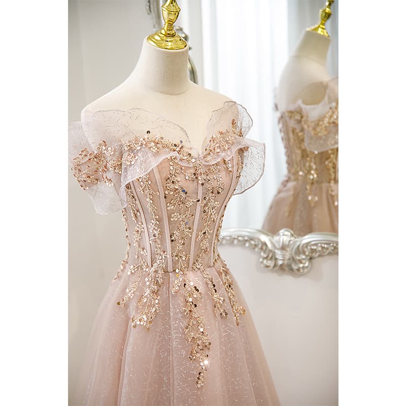 Strapless Pink Evening Gown for Engagement 2026 New Summer Light Luxury Host Unique Vocal Art Exam Dress