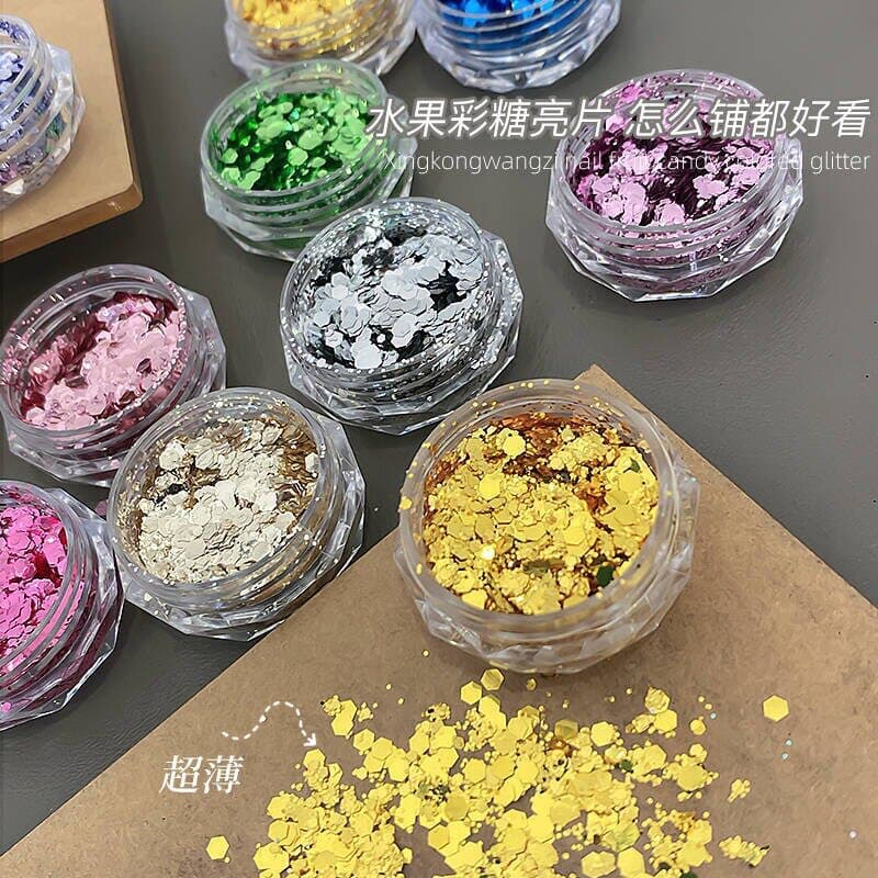 Spring and summer popular guava two-color explosive nail art and sequins Internet celebrity guava manicure pink and green glitter nail decorations