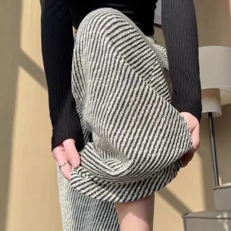 Casual Wide-Leg Pants Summer Thin Style Women's Pants Elastic High-Waist Slimming Loose Straight-Leg Pants Lazy Drawstring Diagonal Stripes