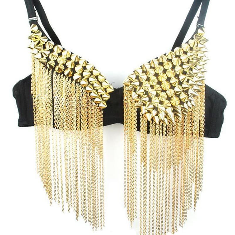 European and American Sexy Fashion Stage Costume Irregular Studded Fringe Bra Bar Nightclub DS Lead Dancer Performance Outfit for Women