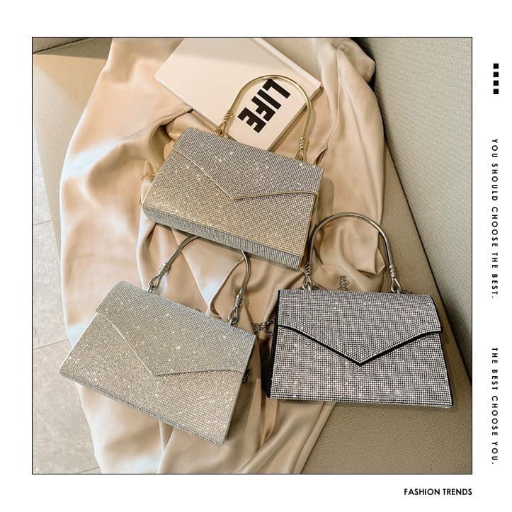 New Cross-Border Full-Diamond Women's Evening Bag, Fashionable Light Luxury Wedding Clutch Bag, Fashionable One-Shoulder Cross-Body Evening Bag