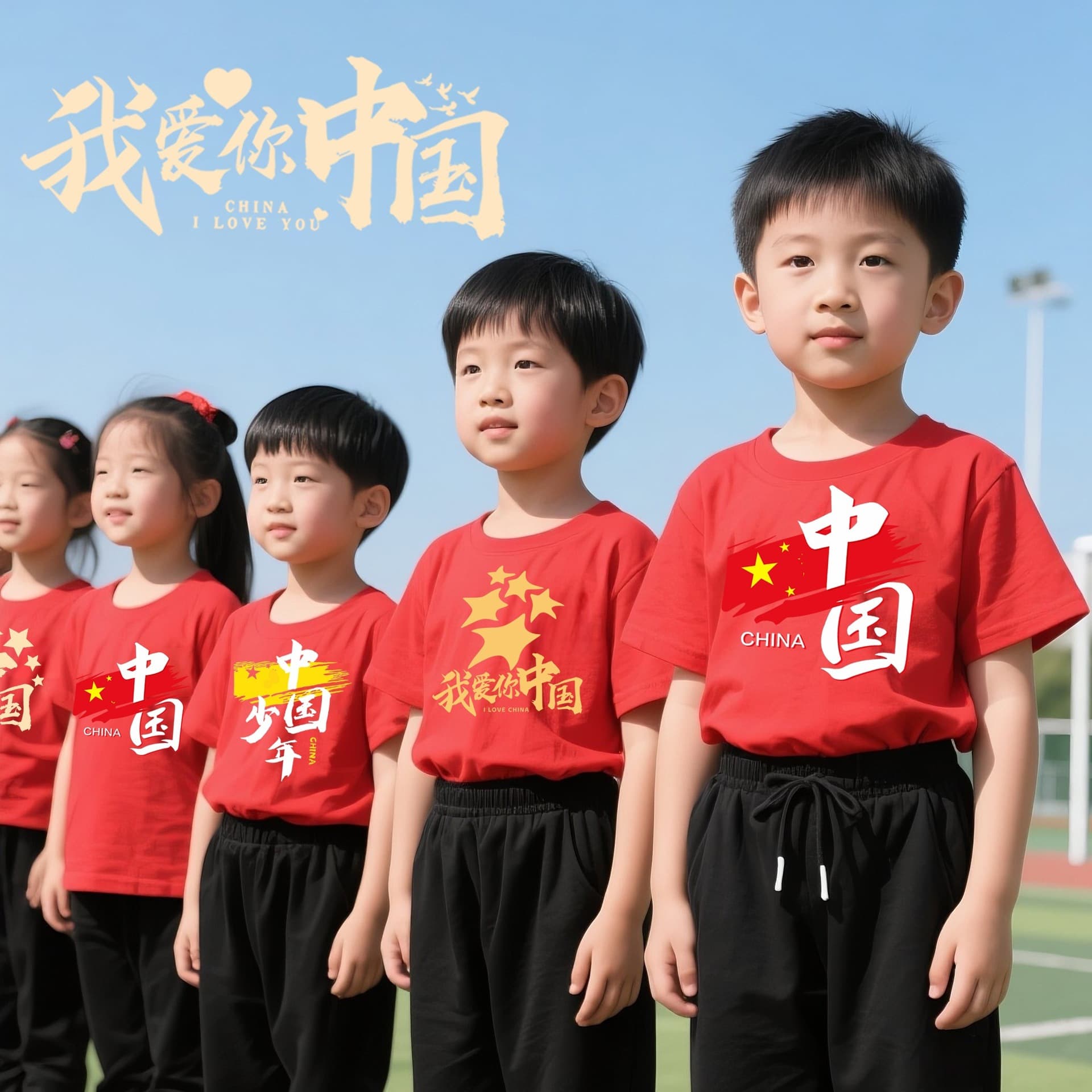 Big Red T-Shirt for Men and Women, Student Short-Sleeved Loose Youth National Trend Tops Half-Sleeved Clothes I Love China