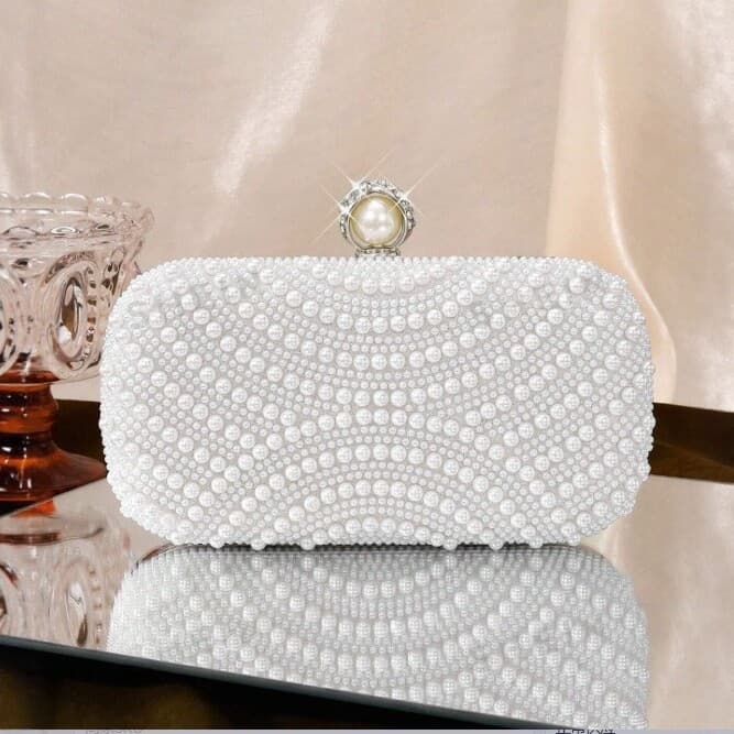2025 New European and American Style Pearl Rhinestone Evening Bag Women Clutch Chain Crossbody Bag Banquet Dress Bag