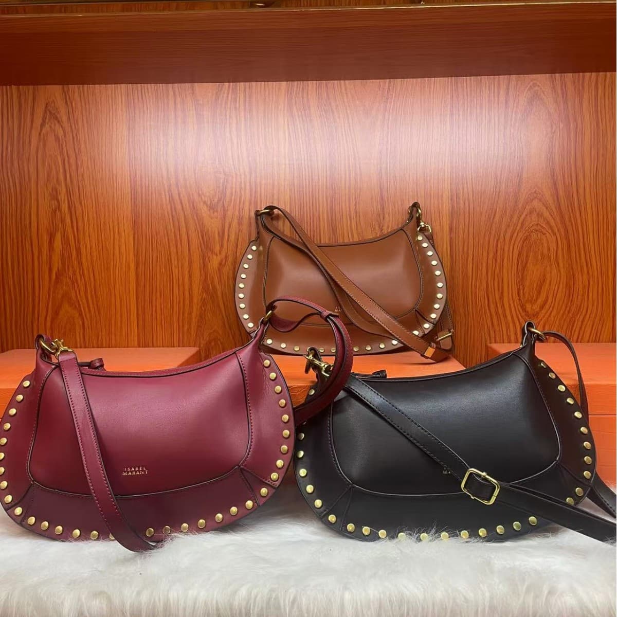 Cross-border popular rivet bag IS retro classic moon bag shoulder crossbody gold hardware bag personalized fashion handbag