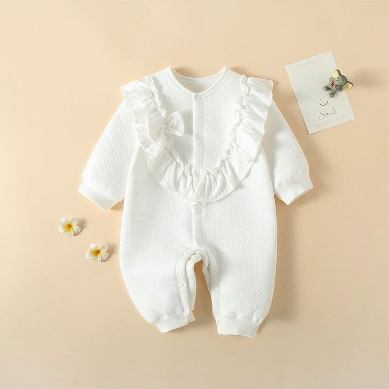 New Warm Baby Clothes Bowknot Autumn Winter Harsuit Crawlsuit Newborn Baby Onesie Full Moon Crawling Suit