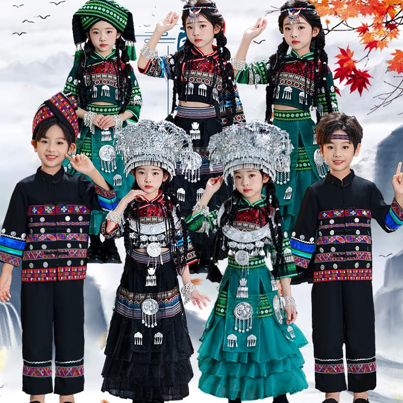 New Guangxi Zhuang Ethnic March Third Dance Performance Costume Miao Yi Yao Tujia Children Travel Photography Portrait Clothing