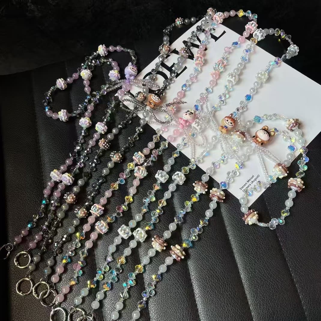 Suitable for Collection Waterproof Bag Mobile Phone Lanyard Crystal Short Lanyard Crossbody Rope Pearl Butterfly
