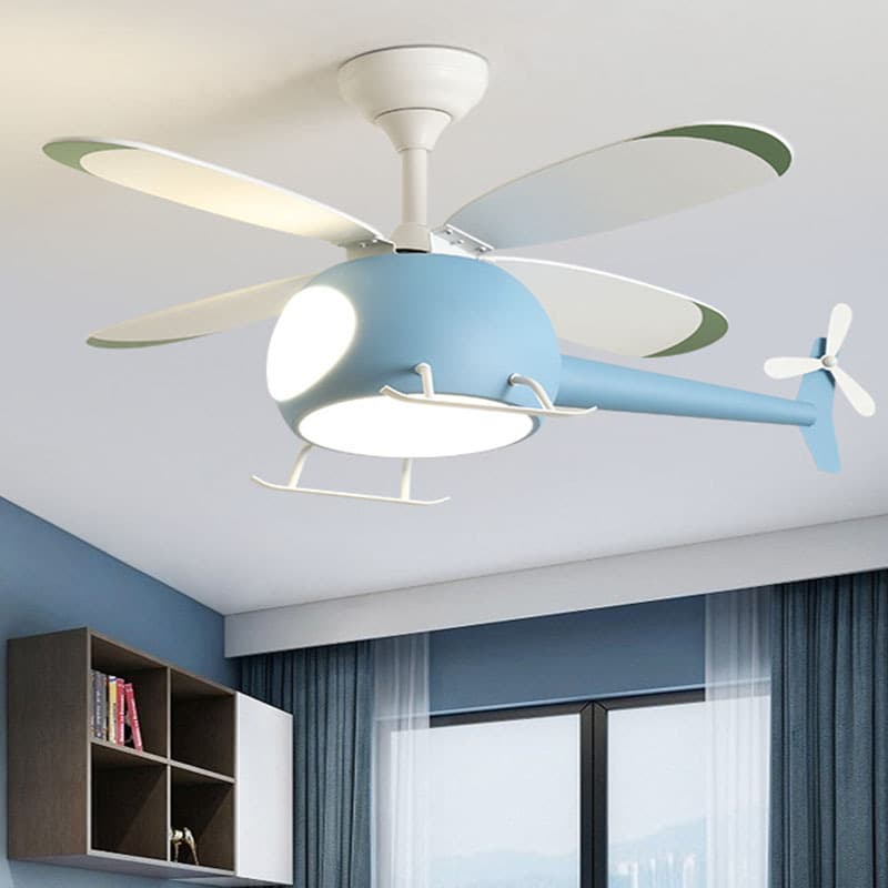 Children's Room Ceiling Fan Light, Bedroom Fan Light for Boys and Girls, Simple Cartoon Airplane Smart Ceiling Fan Light, Home Hanging Lamp