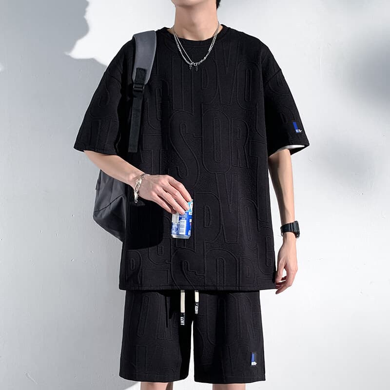 Men's Summer Fashion Versatile Personalized Jacquard Two-Piece Set for Young Men Simple Stylish Sports Loose Comfortable Suit