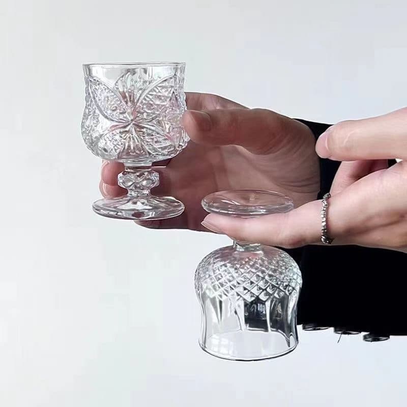Wholesale Stock Vintage Liquor Glass One-Shot Cup Mini Stemmed Engraved 50ml Small Wine Glass for Home Use