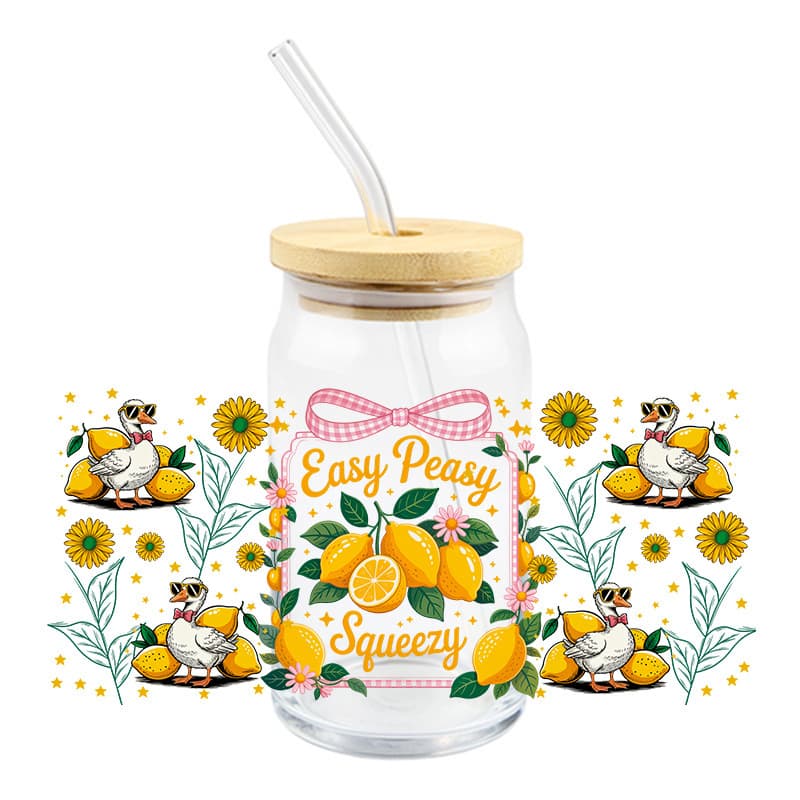 Summer Flowers and Fruits UV DTF Transfer Crystal Clear Stickers DIY Waterproof High Temperature Resistant Decoration for Glass Cups