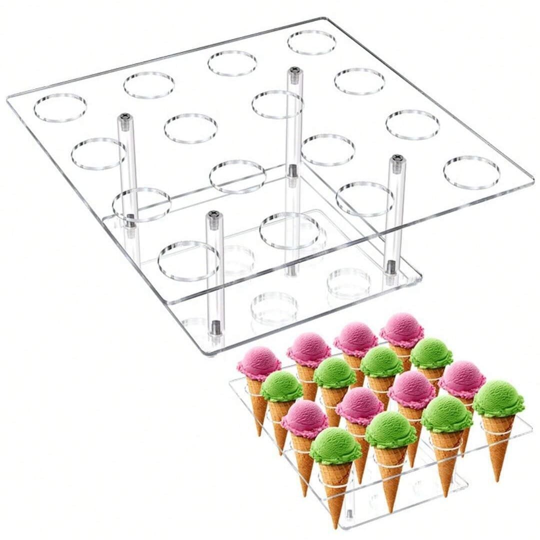 Style 744 Ice Cream Display Stand 16-hole Popsicle Acrylic Transparent Cone Holder Wafer Roll Storage Stand