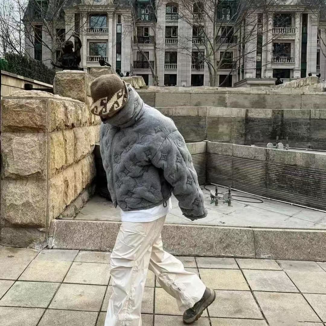 Men's Winter Embossed Embossed Hooded Down Jacket High Collar Thickened Short Warm Loose Jacket