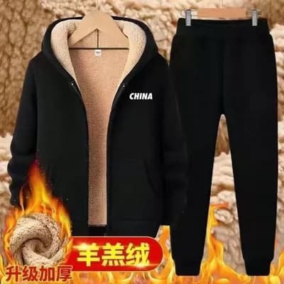 Zipper Hoodie for Men 2024 Fall/Winter New Thickened Fleece Loose Korean Style Solid Color Sherpa Fleece Hooded Jacket