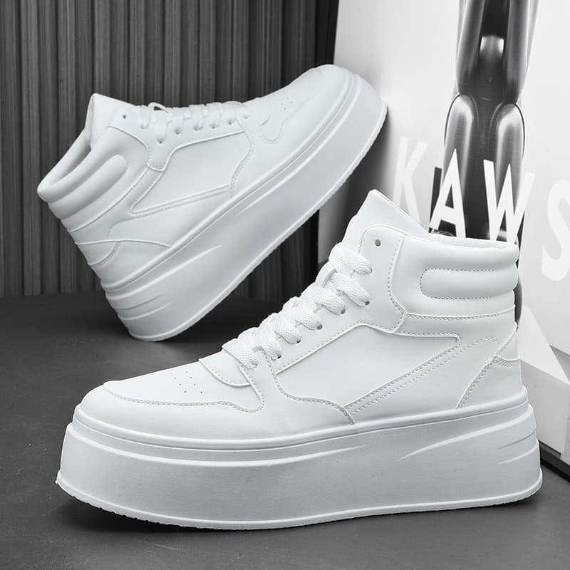 Thick-Sole High-Top Men's Shoes 2025 Spring/Autumn Style Elevated White Sneakers Fashion Casual Versatile Skate Shoes Men's Platform Shoes
