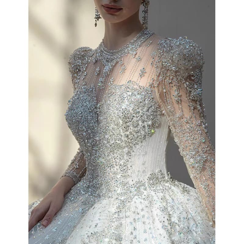 2025 Bridal Main Wedding Dress High-End French Heavy Craftsmanship Premium Texture Train Long Sleeve Outfit Gown Runaway Princess