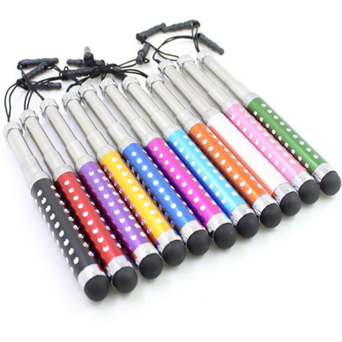 10-color capacitive pen, three-section retractable touch pen, color drilled retractable stylus, earphone dust-proof plug stylus