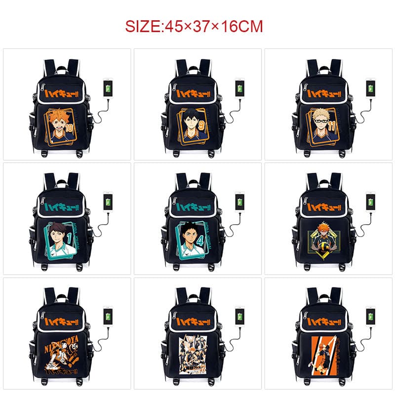 Haikyuu!! Student Large Capacity Backpack with Printed Flap, USB Charging Travel Bag