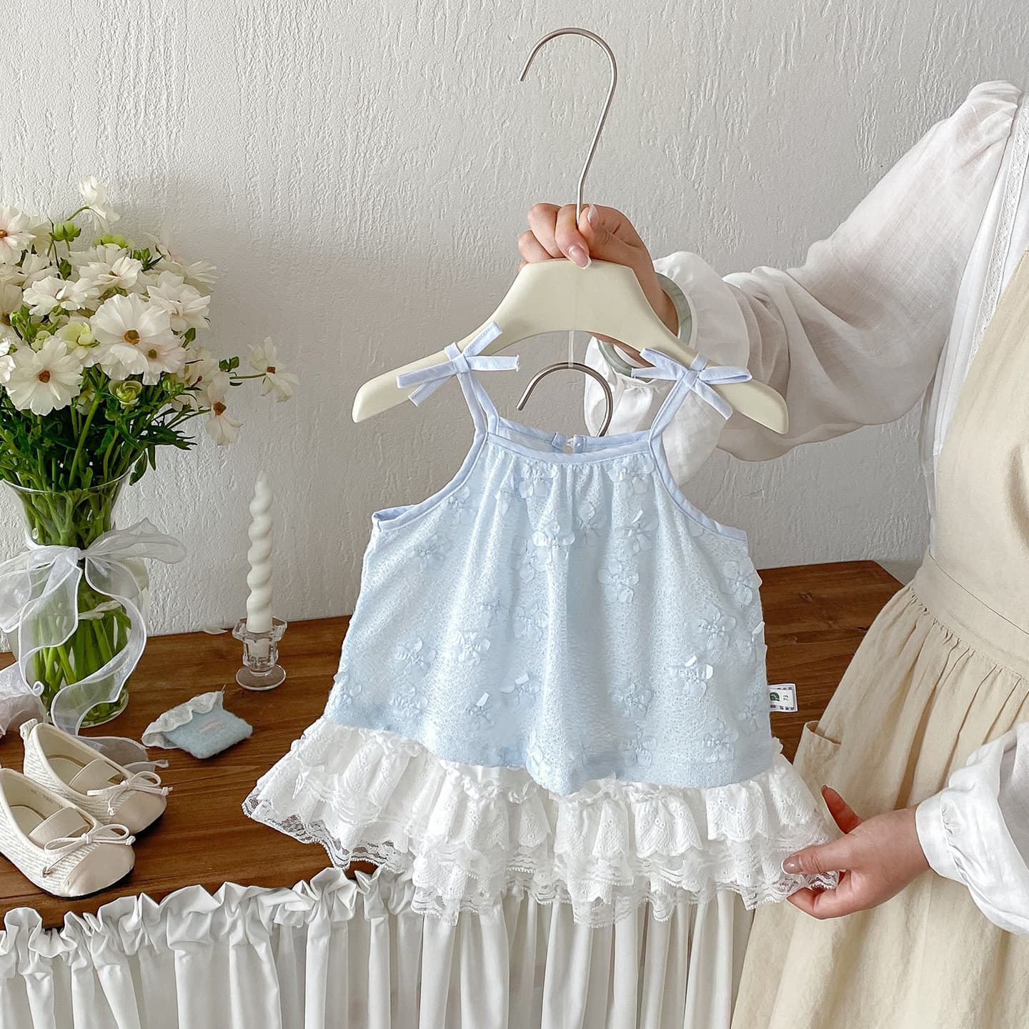 New summer style jacquard bow suspenders for infants and young children, sweet Korean lace skirt for baby girls, summer trend